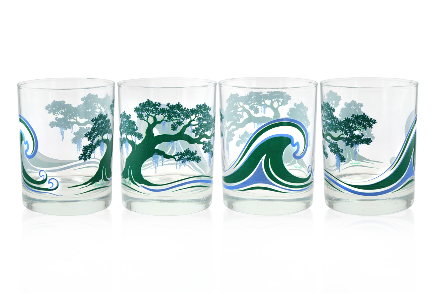 Tulane Wave Glasses, Set of 4