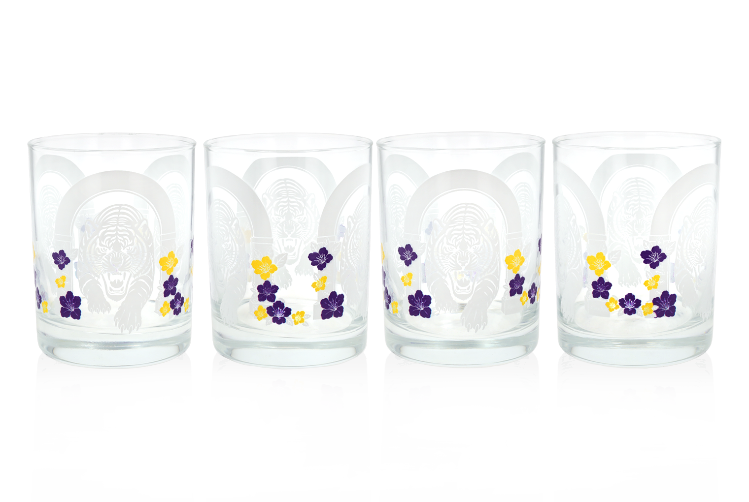 Tiger Walk Purple & Gold Glasses, Set of 4