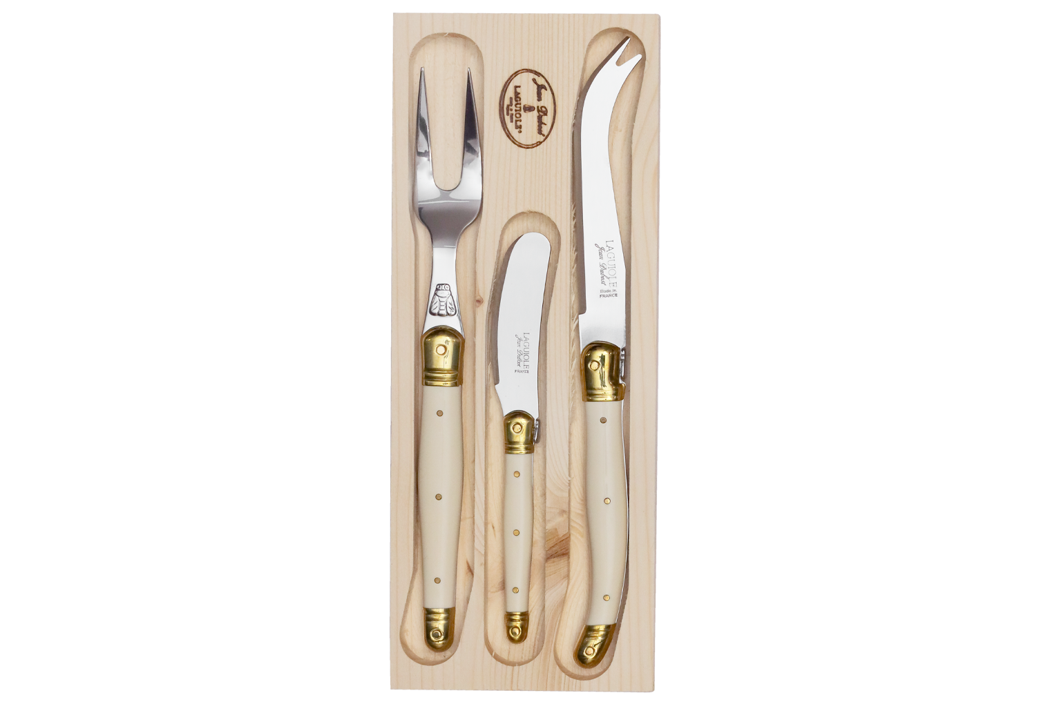 Jean Dubost Laguiole 3-Piece Cheese Set with Ivory Handles
