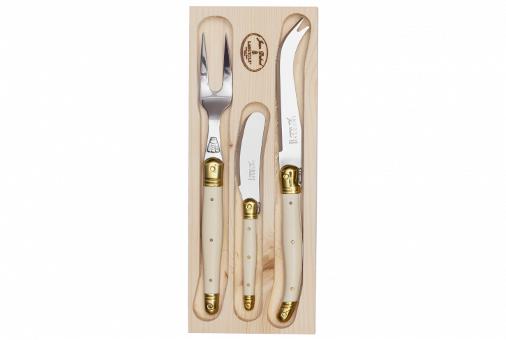 Jean Dubost Laguiole 3-Piece Cheese Set with Ivory Handles