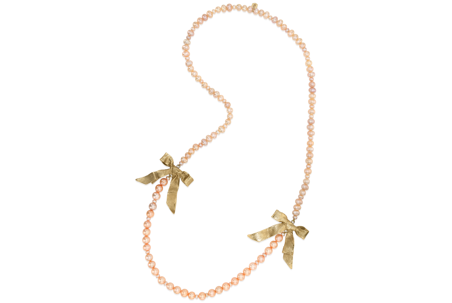 Limited Edition Bronze Double Bows on Peach Pearls Necklace