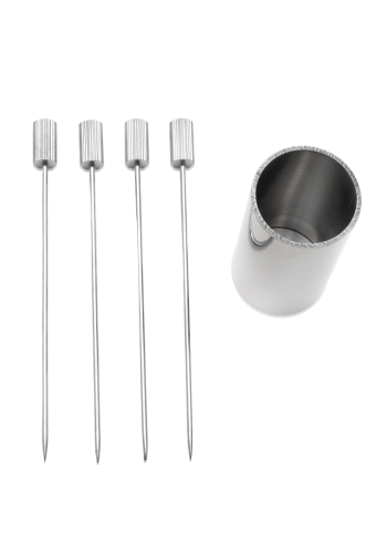 Striations Silver Cocktail Picks