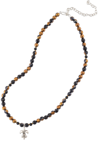 Black and Gold Agate Fleur de Lis Necklace