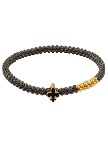 Halo Fleur de Lis Slide Charm Bangle Black and Gold