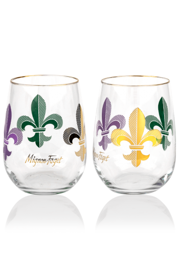 Set of 4 9234Y Mignon Faget Fleur de Lis Stemless Wine Glasses